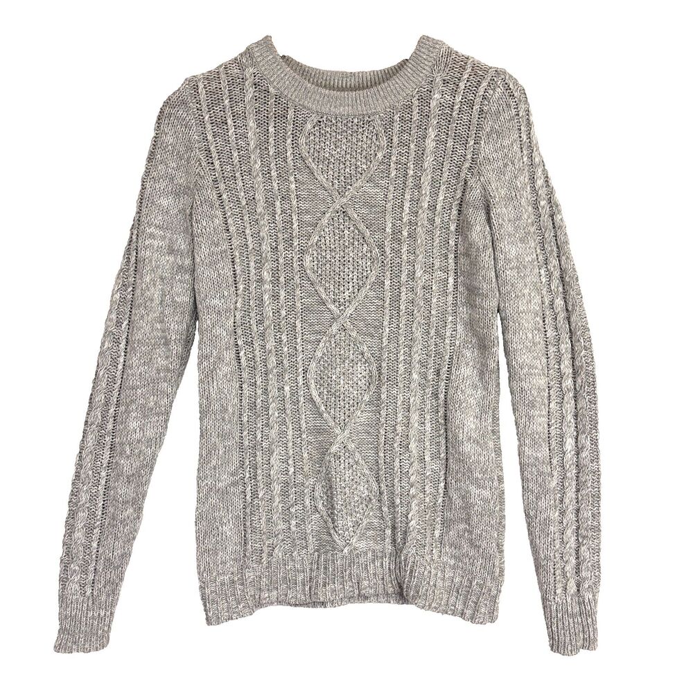 Old Navy Women Cable Knit Crewneck Sweater  Sz S Marled‎ Gray Fisherman Coastal